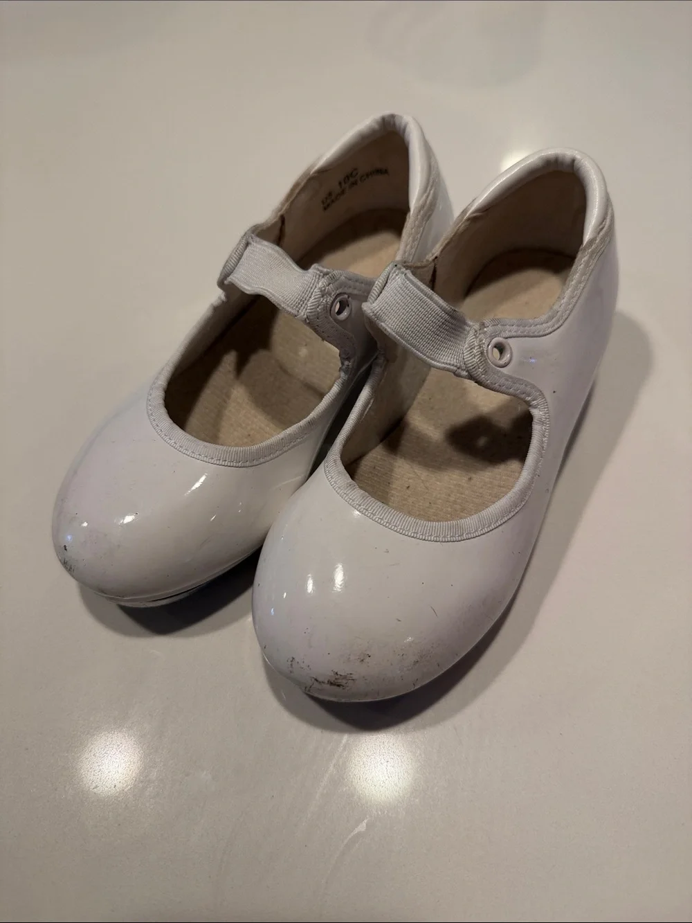 Girls White Mary Jane Tap Shoes with Elastic Strap